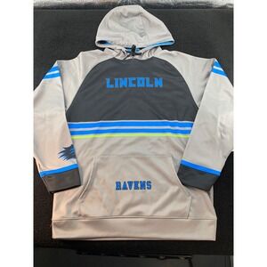 Alleson Athletic Lincoln Ravens Gray Blue Neon Pullover Hoodie Sweatshirt Medium